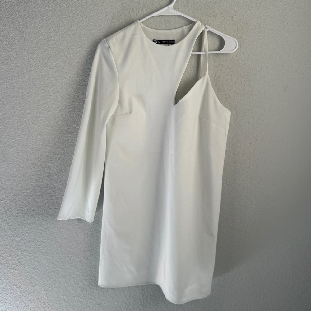 Zara women's dress white short asymmetrical mini dress. Size S
